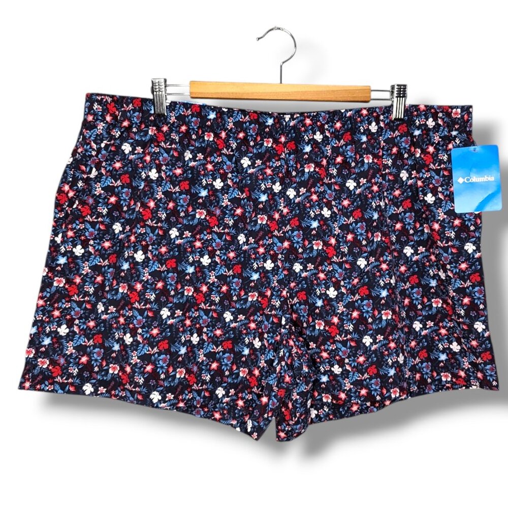 Columbia Women's XXL 5L Sandy River II Printed Shorts Blue Floral Pull On Nylon